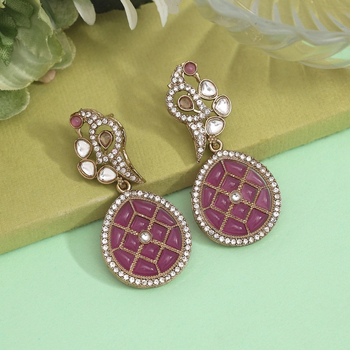 Light Purple Color Kundan Earrings (KDE971LPRP)