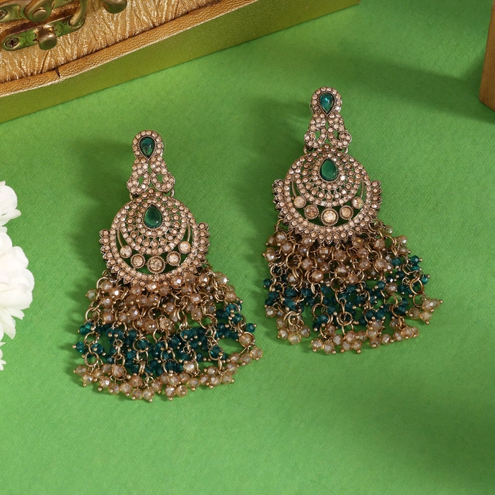 Turquoise Blue Color Kundan Pakistani Earrings (KDE980TBLU)