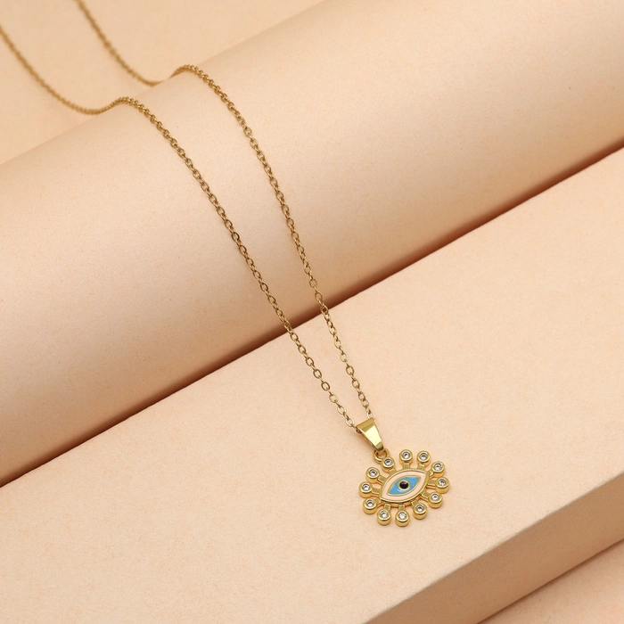 Blue Color Evil Eye Stainless Steel 18k Gold Plated Demi Fine Pendant