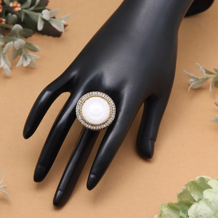 Pure White Color Kundan Ring For Women
