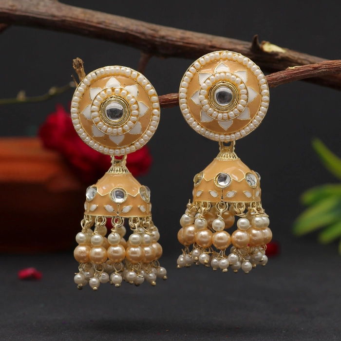 Beige Color Meenakari Earrings
