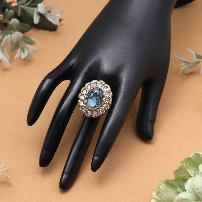 Bold Turquoise Blue Color Kundan Ring For Women