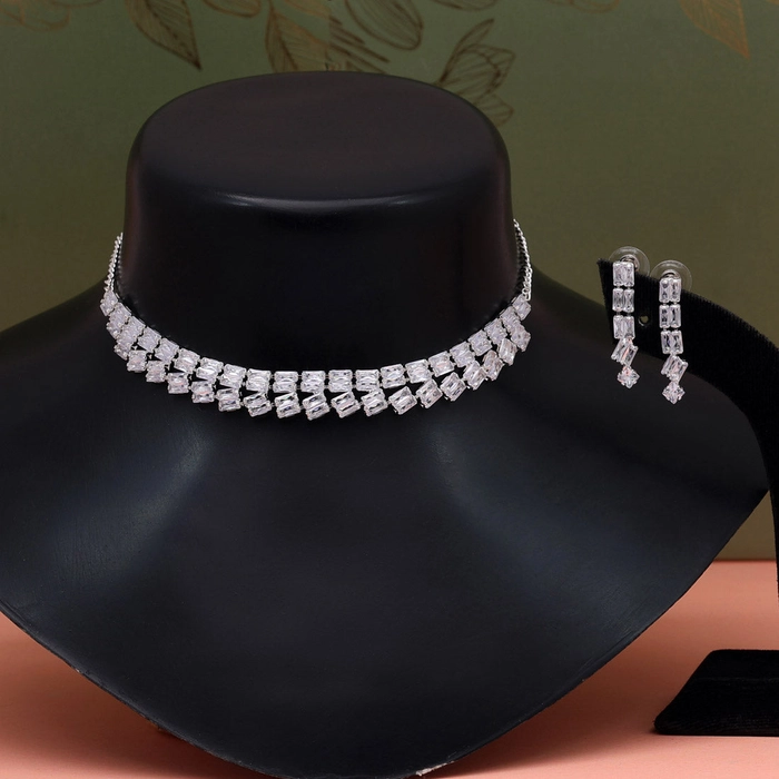 Silver Color Stone Necklace Set (STN173SLV)