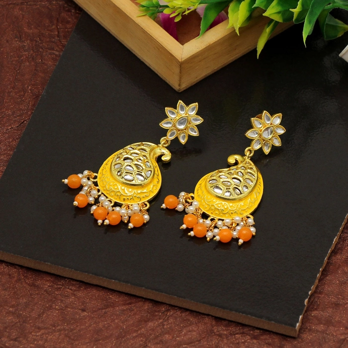 Yellow Color Meenakari Earrings