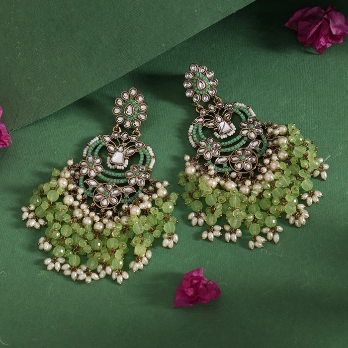 Pista Green Color Pakistani Kundan Earrings (KDE1004PGRN)