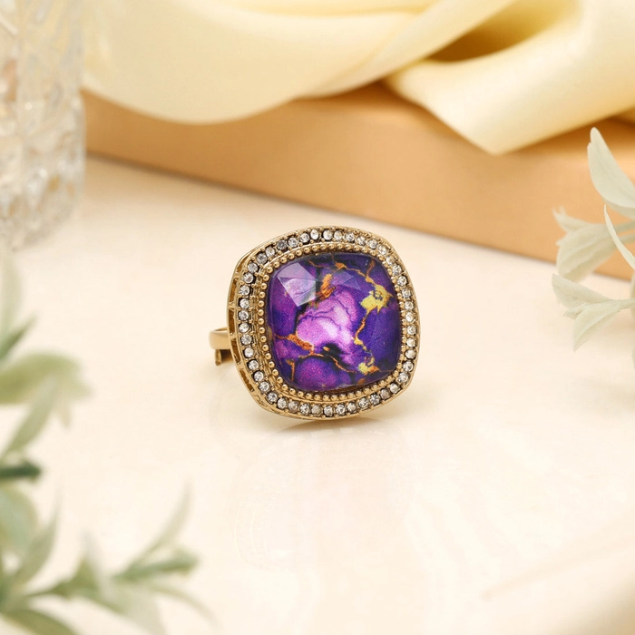 Deep Purple Color Kundan Ring For Women