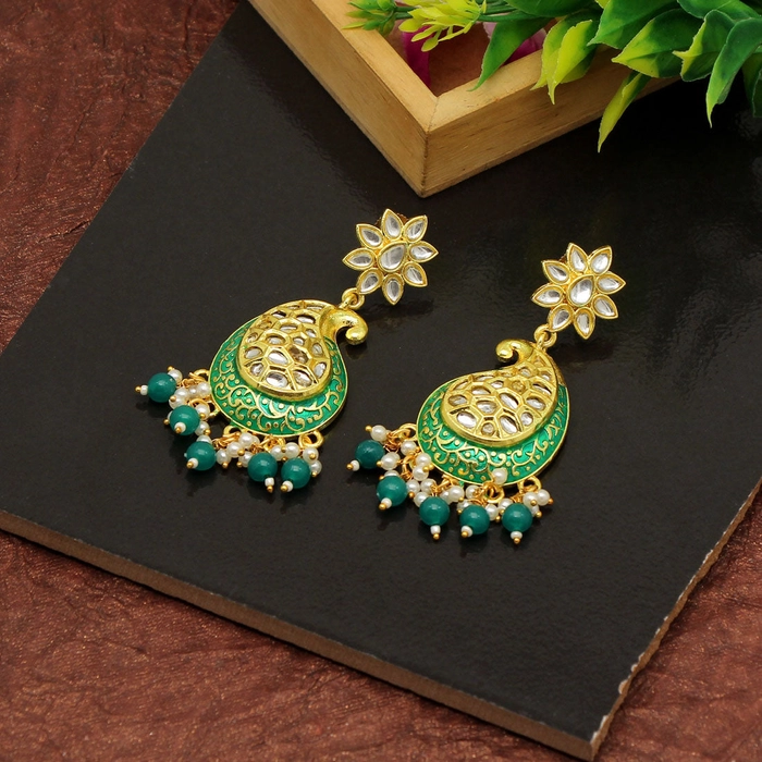Green Color Meenakari Earrings