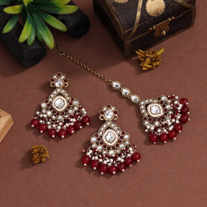 Royal Maroon Color Kundan Necklace Set