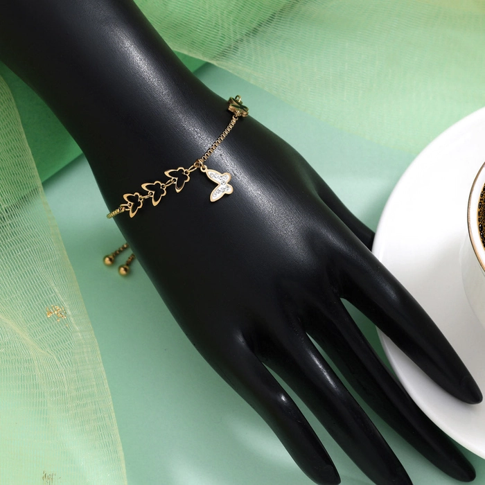 Jet Black Color Stainless Steel 18k Gold Plated Demi Fine Bracelet