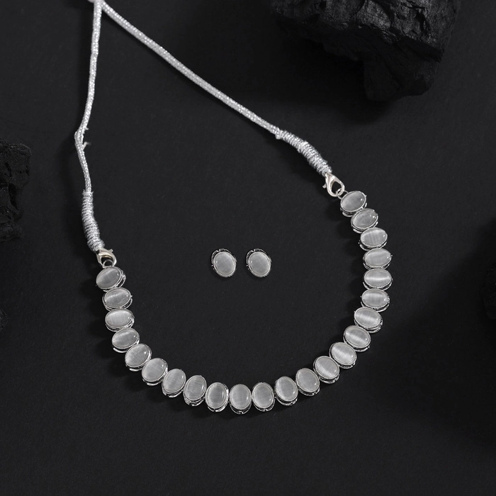 Silver Color Stone Necklace Set (STN226SLV)