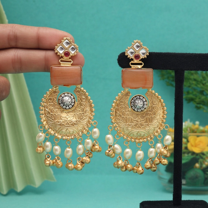 Brown Color Handmade Brass Earrings Premium Jaipur Jewellery (AMPE449BRW)