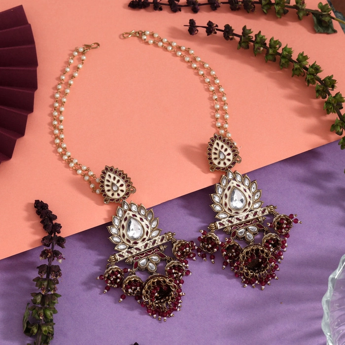 Magenta Color Kundan Meenakari Earrings