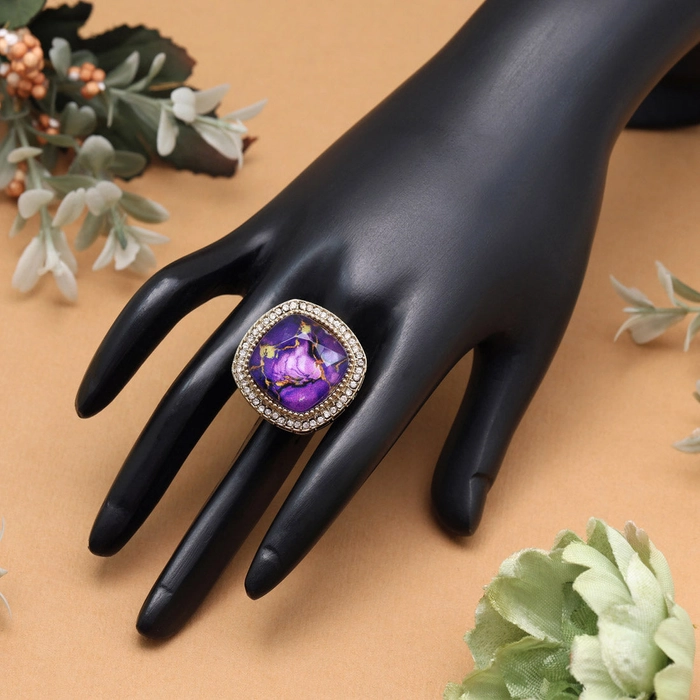 Deep Purple Color Kundan Ring For Women