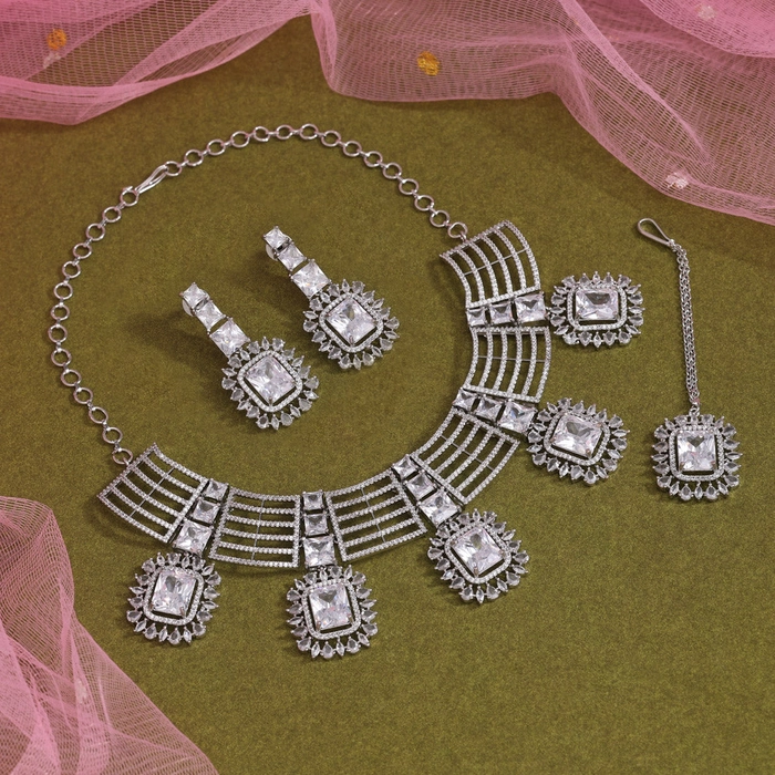Silver Color American Diamond Necklaces Set (CZN1050SLV)