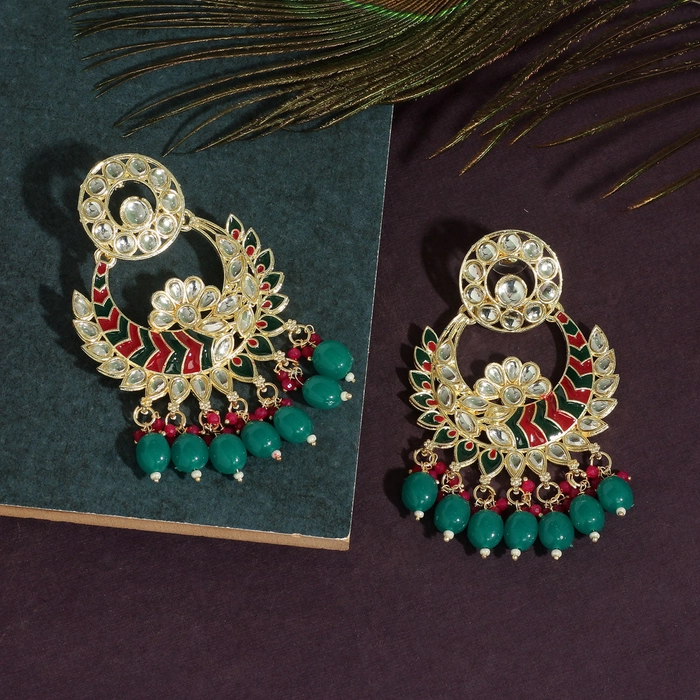 Green Color Meenakari Earrings (MKE1718GRN)