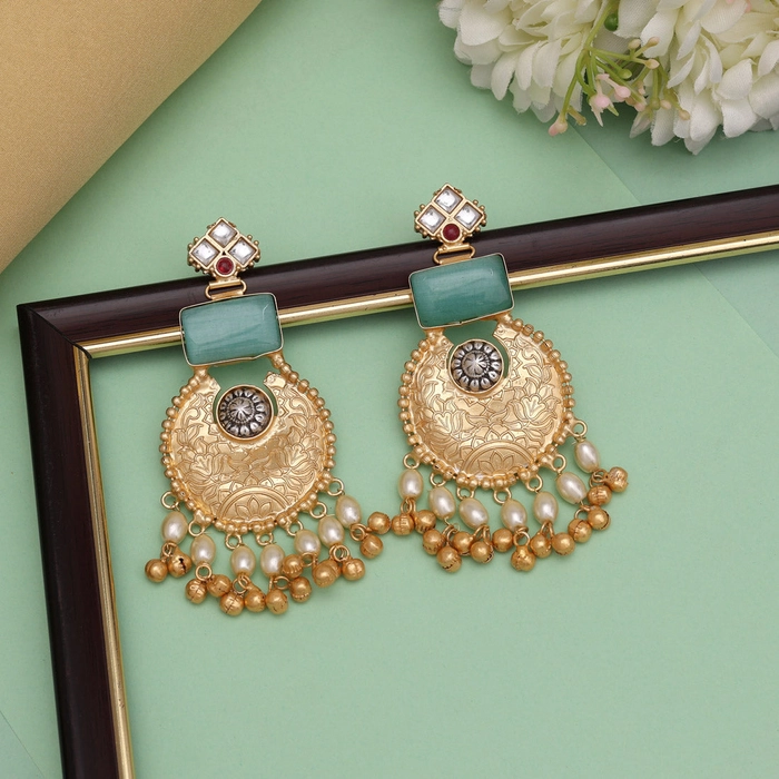 Rama Green Color Handmade Brass Earrings Premium Jaipur Jewellery (AMPE449RGRN)