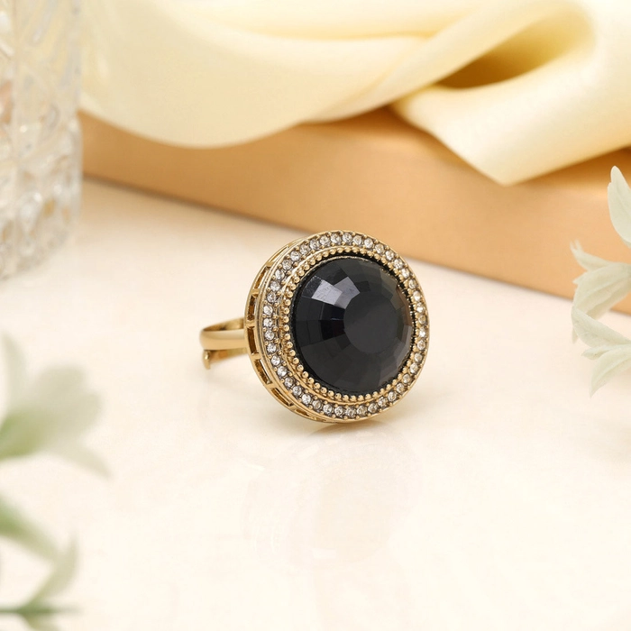 Classic Black Color Kundan Ring For Women