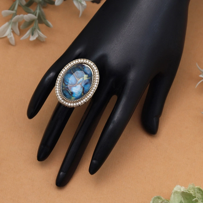 Ocean Turquoise Blue Color Kundan Ring For Women