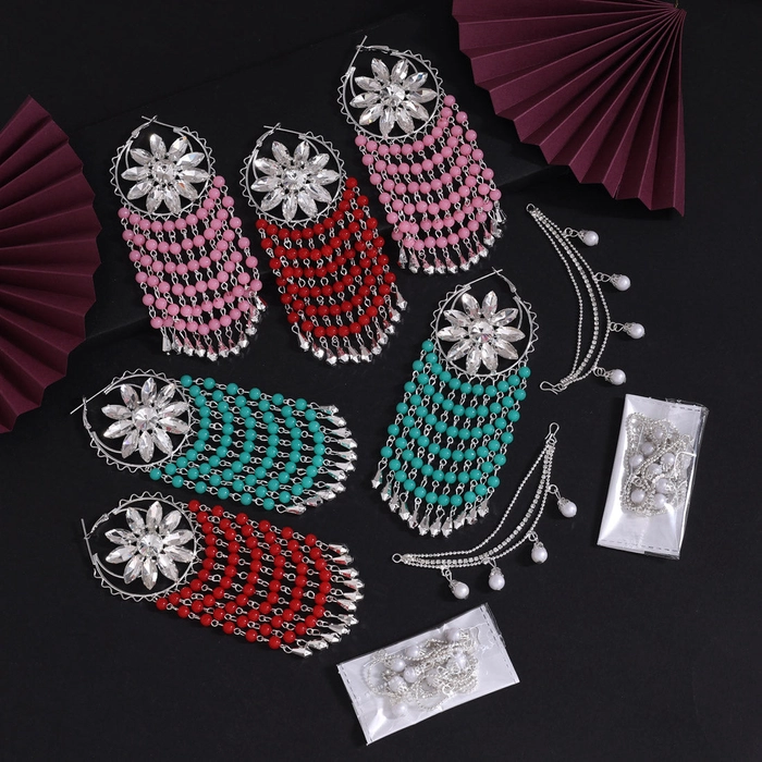 Assorted Color Antique Stone Earrings Combo Of 3 Pairs (ANTE553CMB)