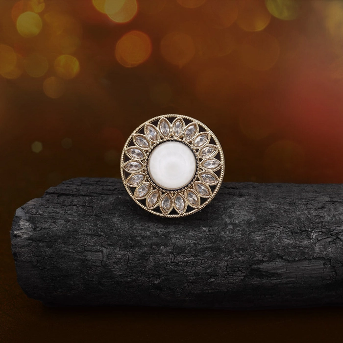 Frosty White Color Kundan Ring For Women