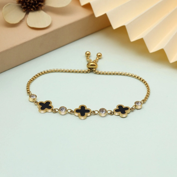 Sophisticated Black Color Stainless Steel 18k Gold Plated Demi Fine Bracelet