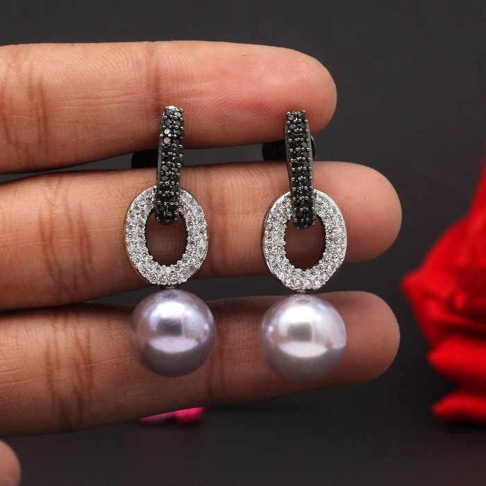 Black Color Premium American Diamond Earrings
