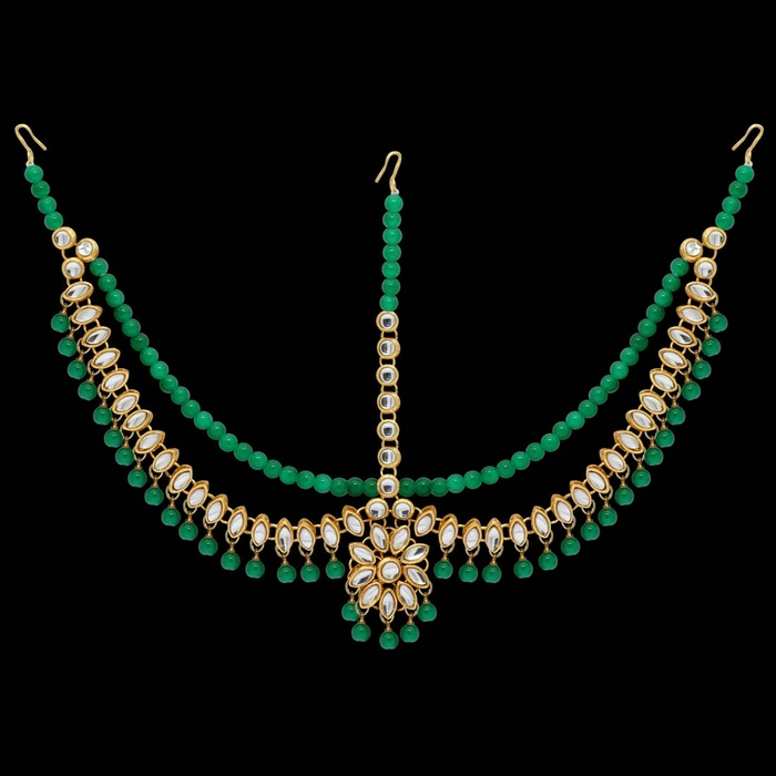 Green Color Imitation Pearl & Kundan Work Matha Patti (MTP38GRN)