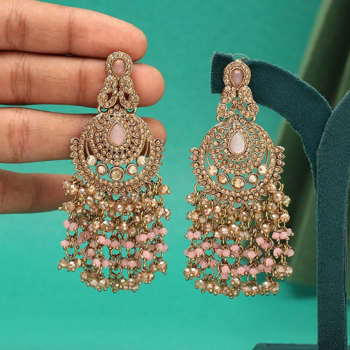 Gold Color Kundan Pakistani Earrings (KDE980GLD)