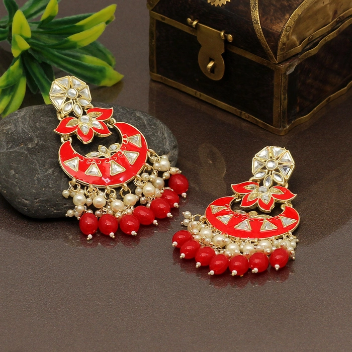 Red Color Meenakari Earrings