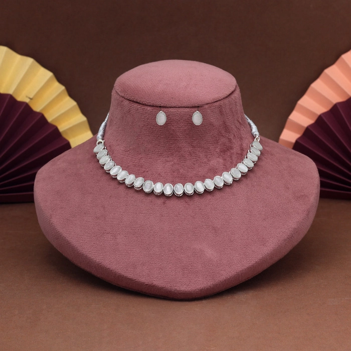 Silver Color Stone Necklace Set (STN226SLV)