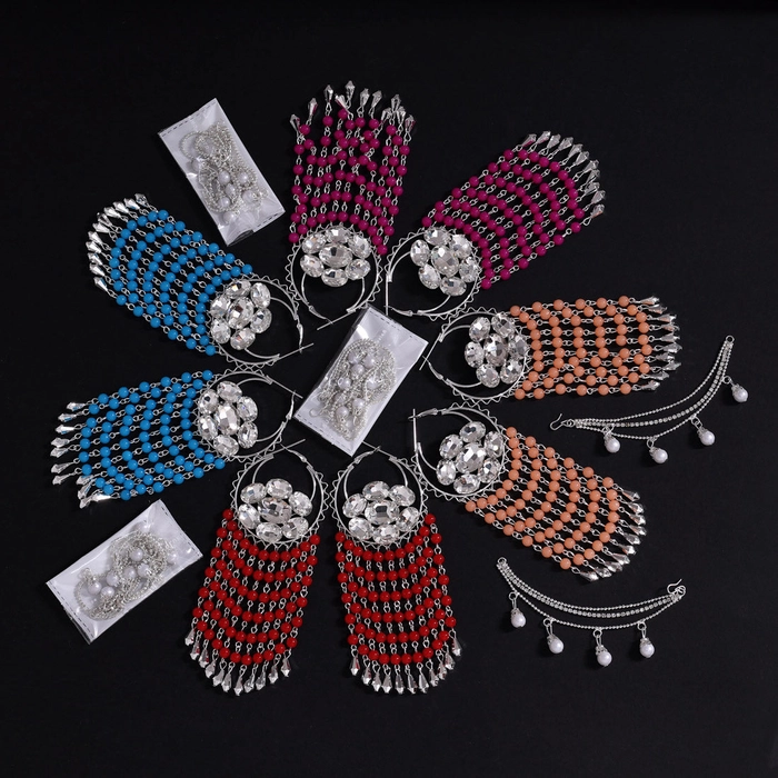 Assorted Color Antique Stone Earrings Combo Of 4 Pairs