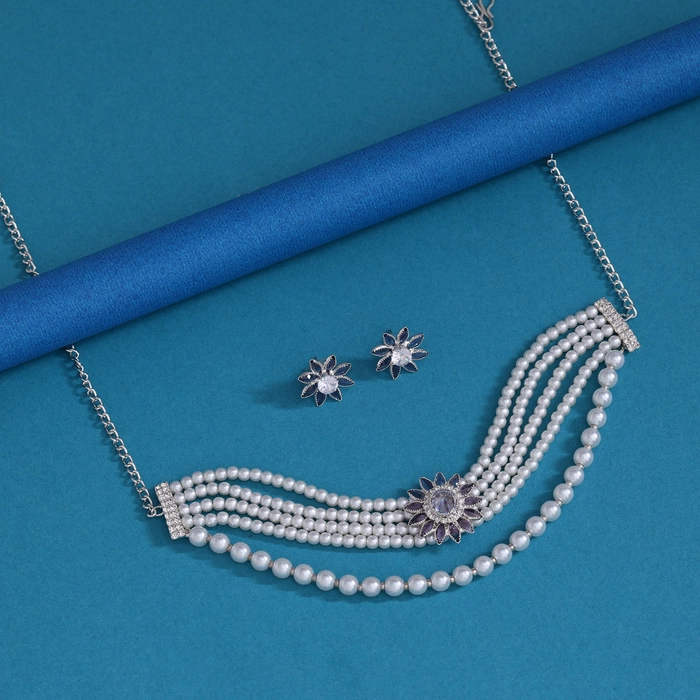 Light Purple Color Choker Stone Necklace Set