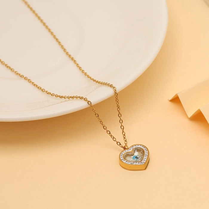 Blue Color Heart Shape Evil Eye Stainless Steel 18k Gold Plated Demi Fine Pendant
