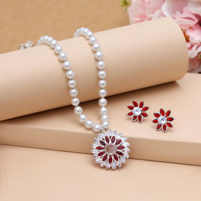 Red Color Stone Necklace Set