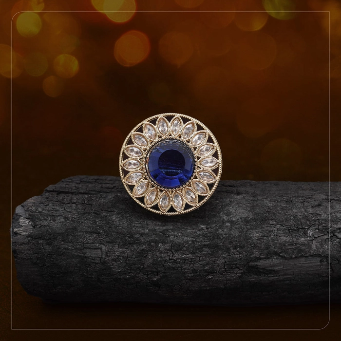 Deep Blue Color Kundan Ring For Women