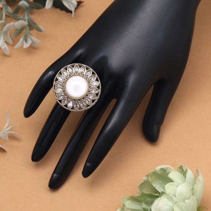 Frosty White Color Kundan Ring For Women