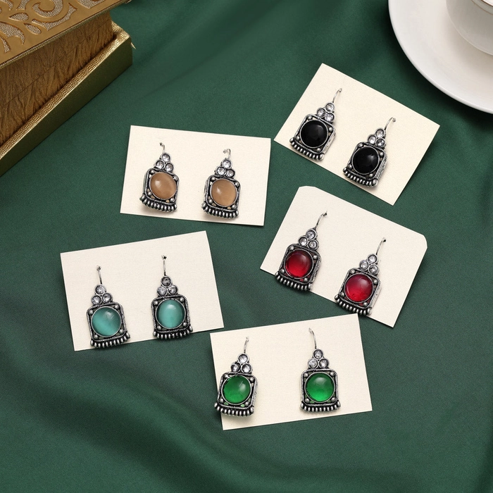 Assorted Color 5 Pairs Of Oxidised Earrings