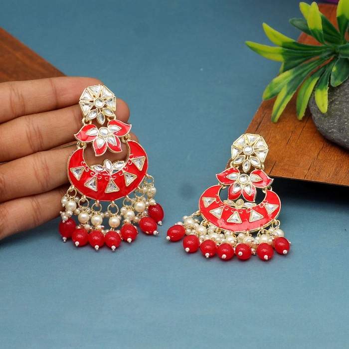 Red Color Meenakari Earrings