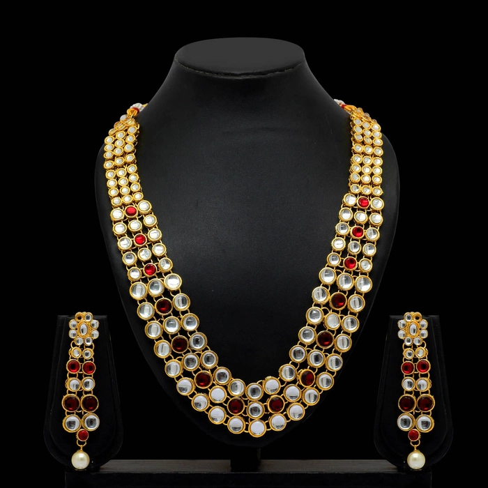 Wedding Collection Maroon Color Kundan Necklace Set