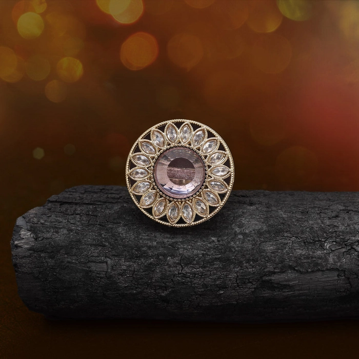 Subtle Light Purple Color Kundan Ring For Women