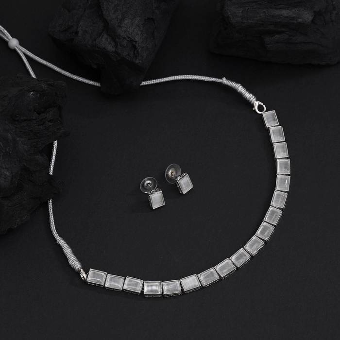 Silver Color Stone Necklace Set (STN225SLV)