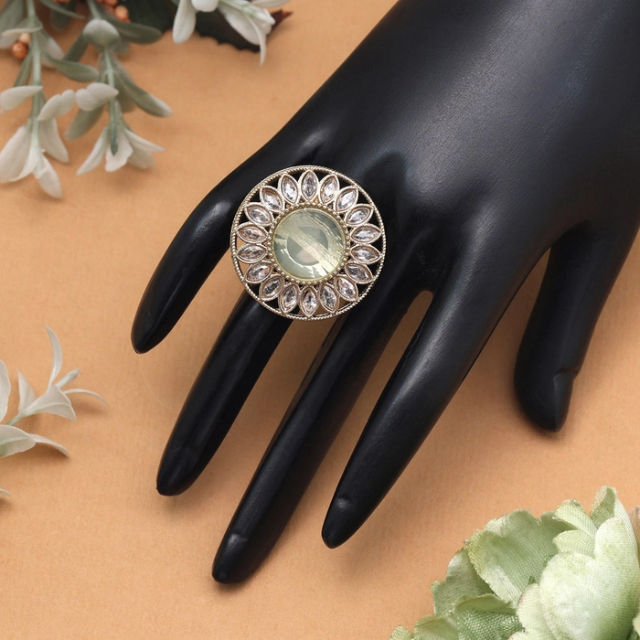 Soft Light Green Color Kundan Ring For Women