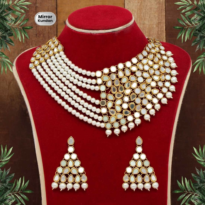 White Color Mirror Kundan Necklace Set (MRN104WHT)