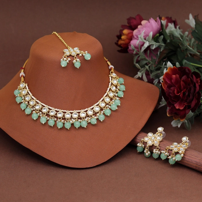 Pista Green Color Kundan Necklace Set (KN1399PGRN)
