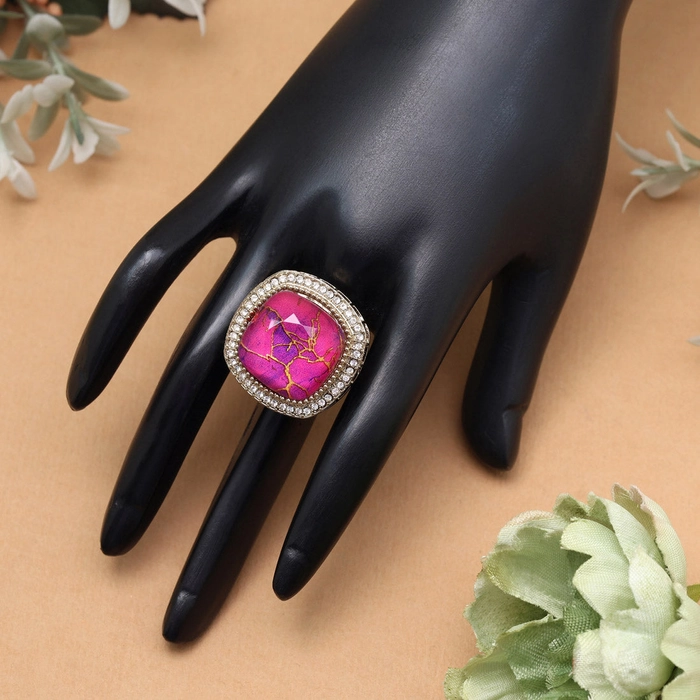 Elegant Rani Color Kundan Ring For Women
