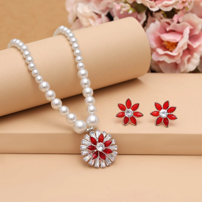 Red Color Stone Necklace Set (STN222RED)