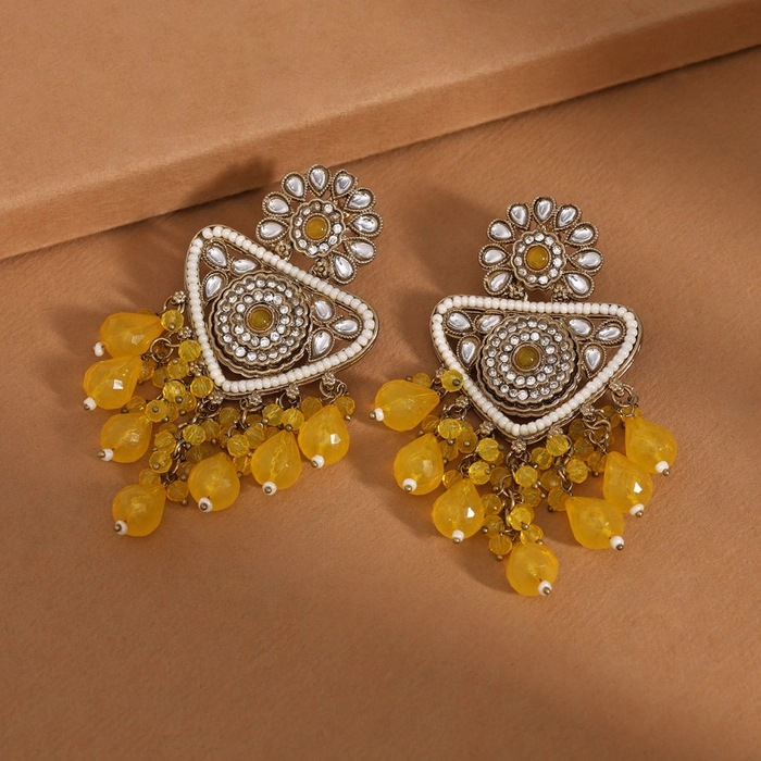Yellow Color Kundan Earrings (KDE993YLW)
