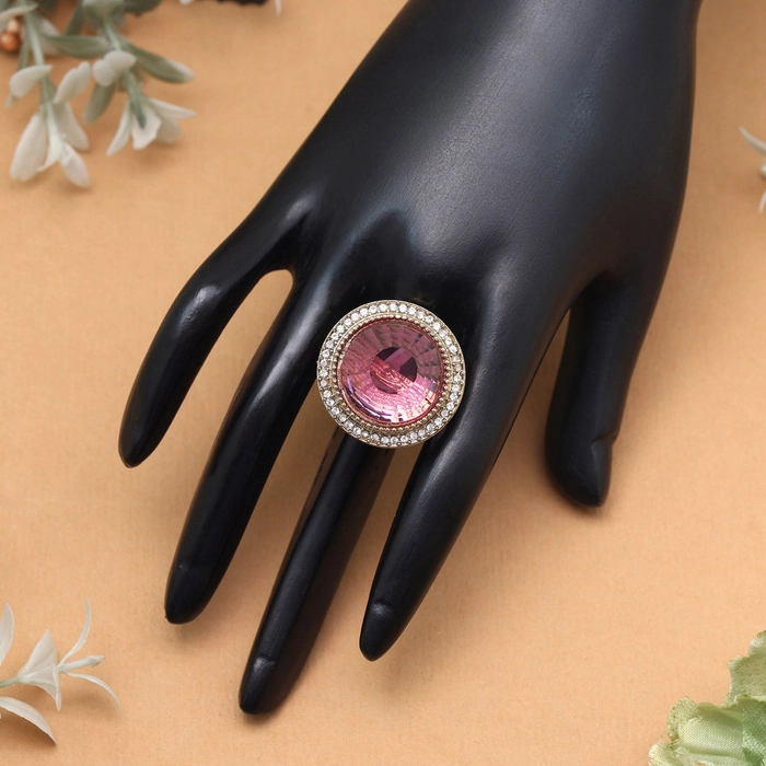 Soft Pink Color Kundan Ring For Women