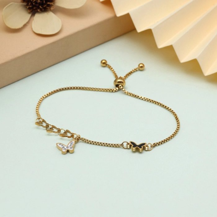 Jet Black Color Stainless Steel 18k Gold Plated Demi Fine Bracelet