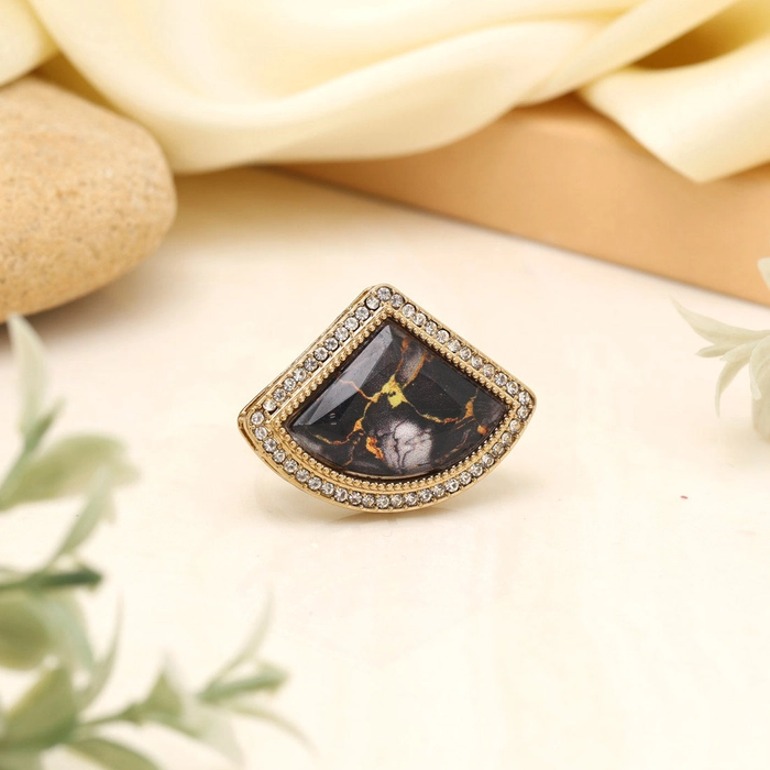 Midnight Black Color Kundan Ring For Women